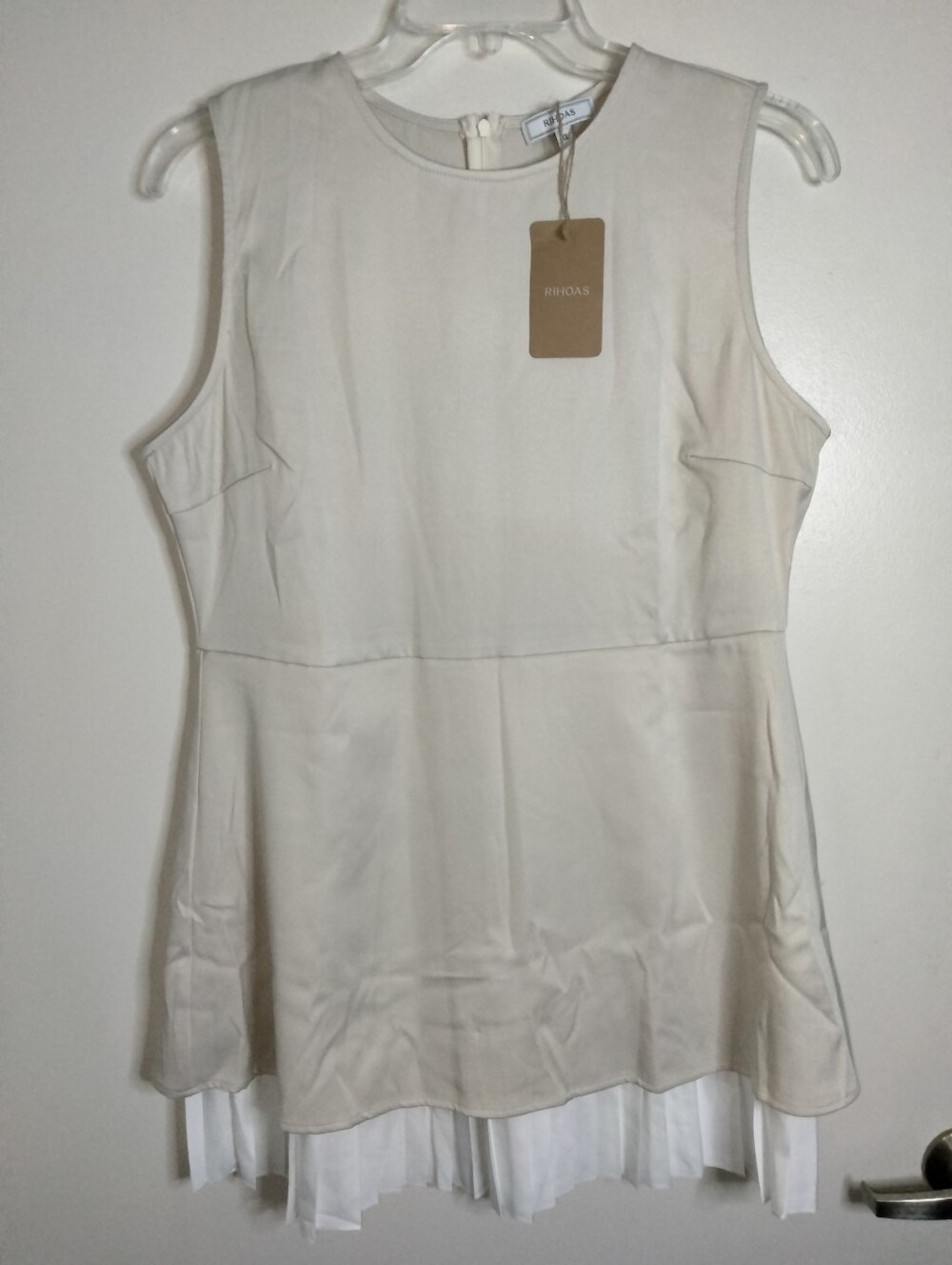 RIHOAS (Size XL) Cream Sleeveless White Pleated Hem Peplum Tunic Dress (NEW-NWT)